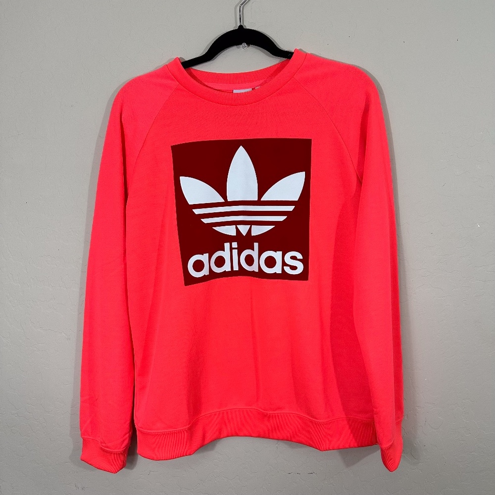 Brand New Long Sleeve Neon Pink Adidas LOGO Crew Neck Sweatshirt